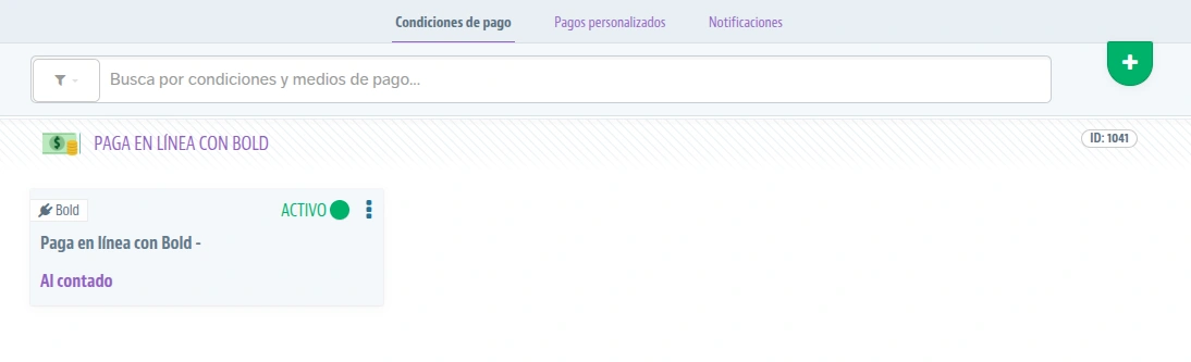 Método de pago Bold activo