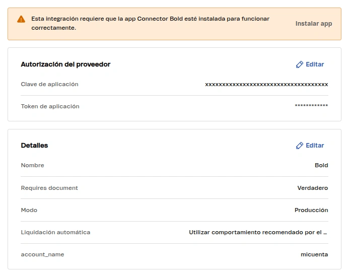 Advertencia instalación conector Bold