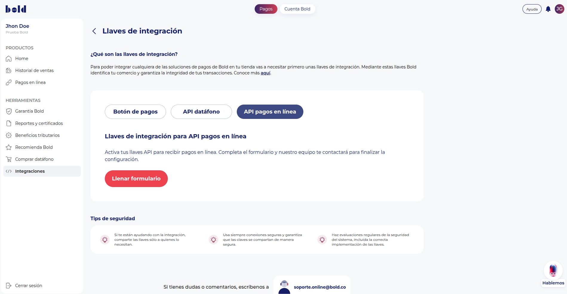 API pagos en línea