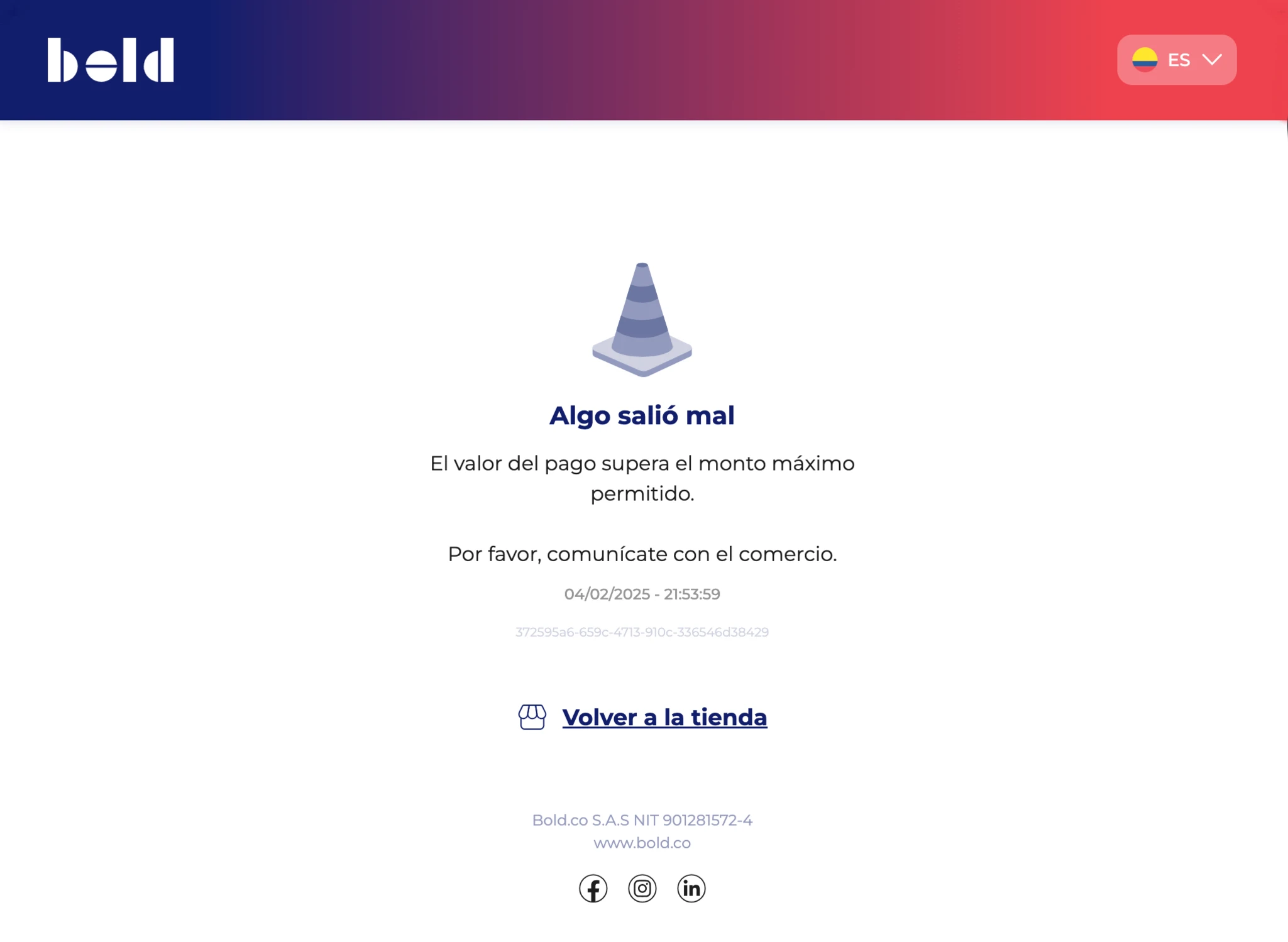 Monto máximo excedido