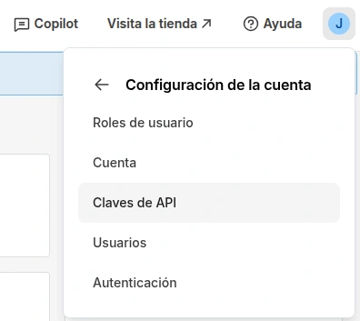 Menú Claves de API