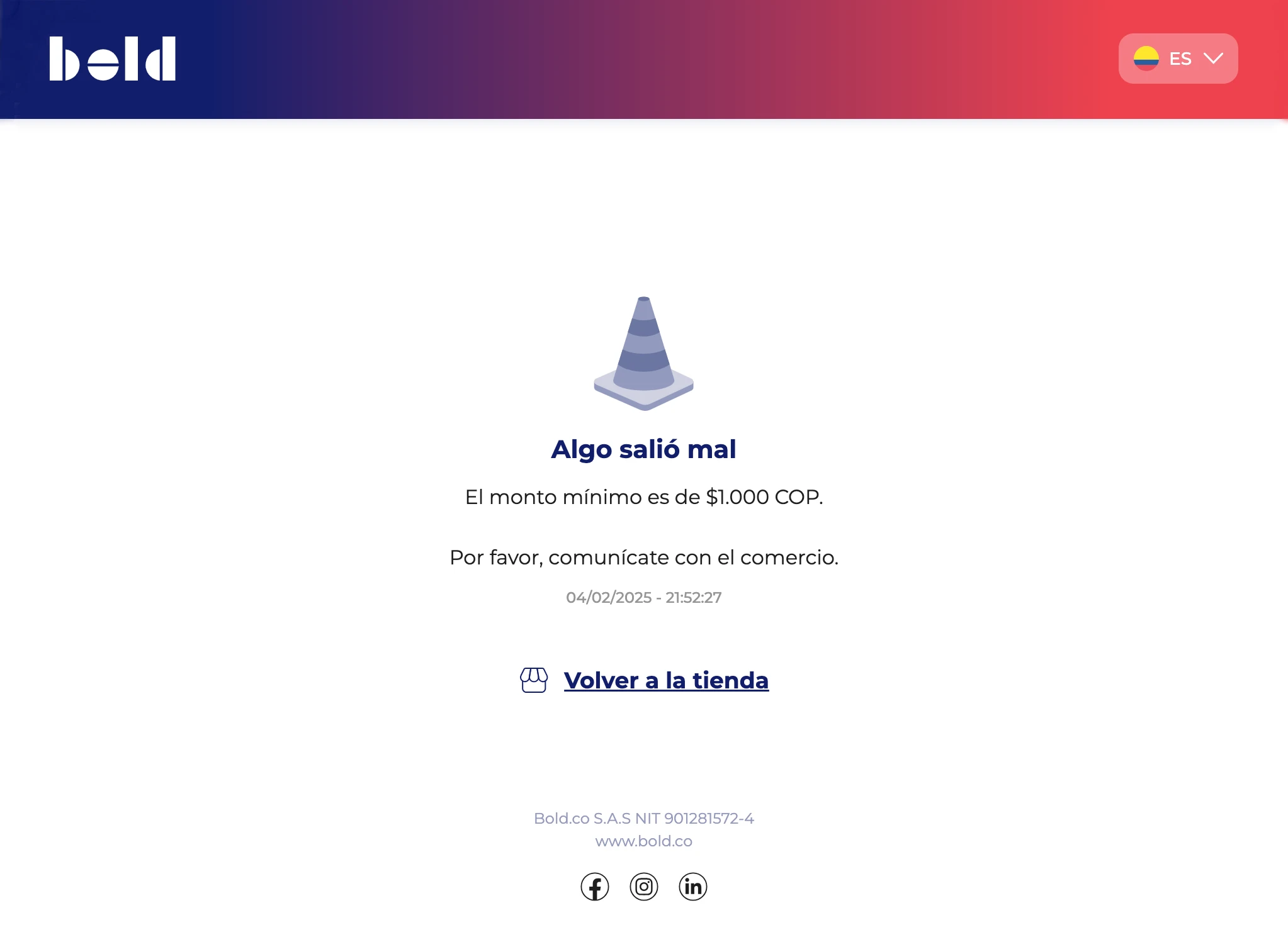 Monto mínimo no alcanzado